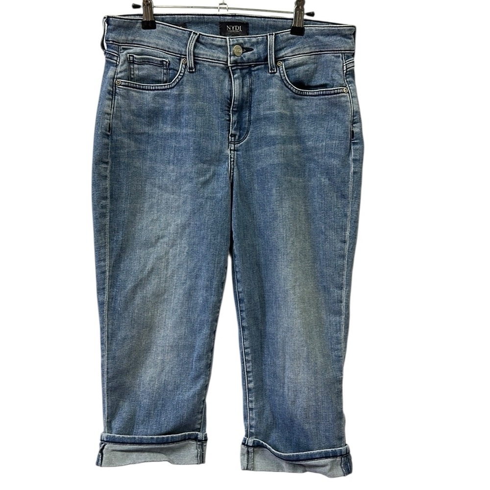 NYDJ Lift Tuck Technology Marilyn Straight Cuffed Crop Blue Jeans Petite 8